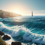 **Prompt:** A symbolic representation of the "Blue Revolution," where the protection of marine intellectual property fosters a sustainable future. Stylized patent symbols and technological blueprints seamlessly blend with dynamic ocean waves, vibrant marine life, and innovative underwater structures. The background features a serene coastal landscape, evoking the beauty of the Spanish coastline. Emphasize a sense of harmony between human ingenuity and the natural ocean environment, with soft, optimistic lighting.